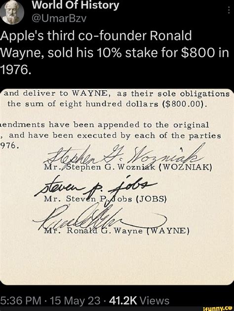 Ronald Wayne Sold His 10% Apple Share For $800