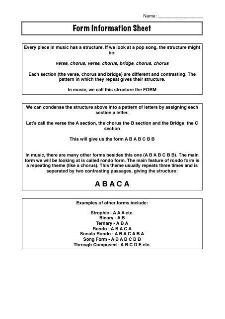 Rondo Form Worksheet worksheet