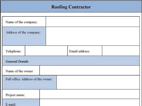 Roofing Contractor Form Editable PDF Forms