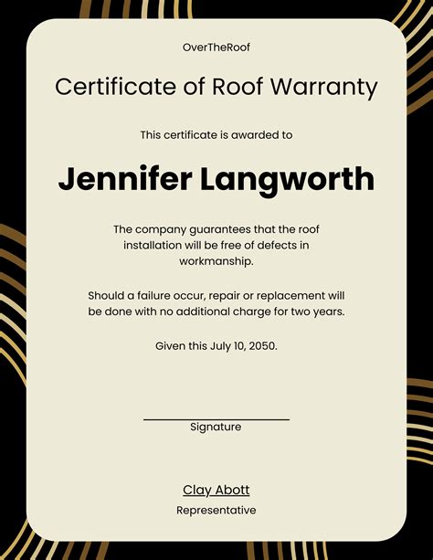 Roofing Warranty Certificate Template
