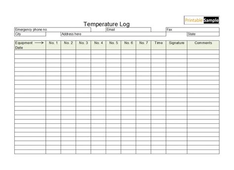 Room Temperature Log Sheet Template Sampletemplatess Inside