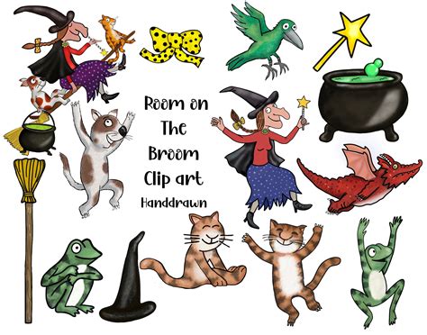 Room on the Broom clip art single characters, digital download
