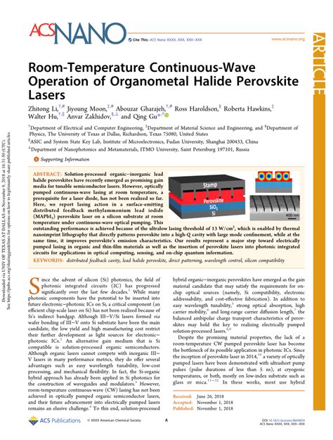 Room-Temperature Continuous-Wave Operation of Organometal …