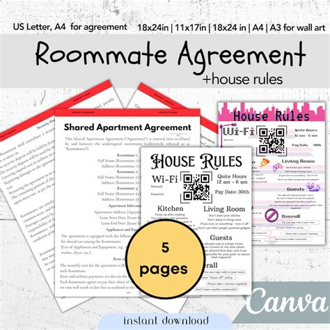 Roommate Agreement Roommate Contract Dorm Rules Essential Roommate