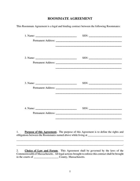 Roommate Agreement in Word and Pdf formats