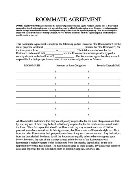 Roommate agreement in Word and Pdf formats