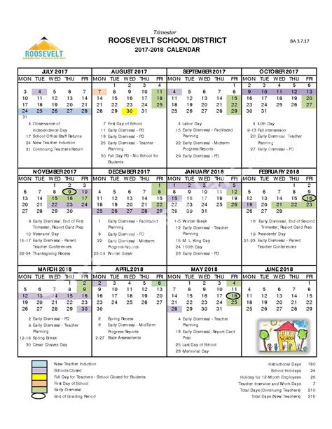 Roosevelt Elementary Calendar