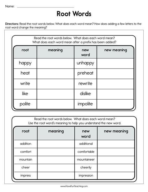 Root Words Worksheet for 3rd Grade Lesson