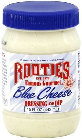 Rooties blue cheese. Rootie's Famous Gourmet Blue Cheese is unlike any other on the market: being the thickest and chunkiest out there. True Rootie's fans refer to themselves as "The Blue Cheese Mafia", and the dressing as "Liquid Gold Mold. It's rich history and cult following allowed us to start marketing and selling it in supermarkets i 