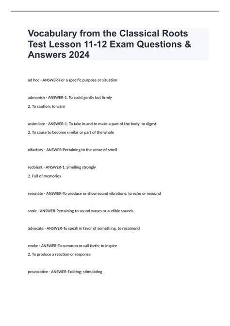 Roots Vocabulary Classical Answers