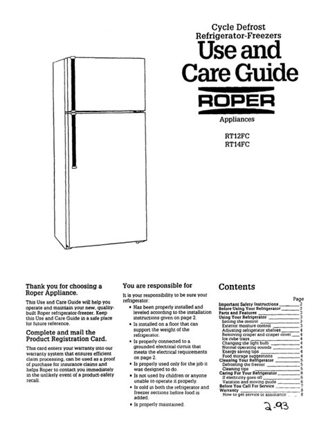 Roper Refrigerator Repair Manual