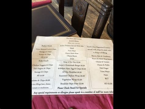 Rose and Crown Free House, Highworth - Menu, Prices