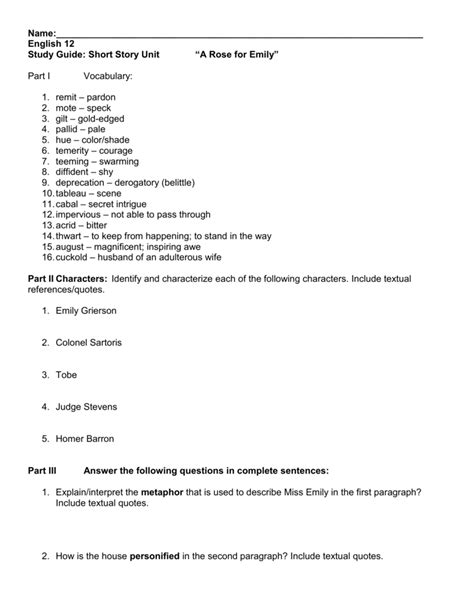 Rose for emily study guide answers. - Neuroscience exploring the brain study guide version.