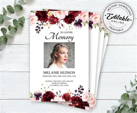 Roses Funeral Program Template