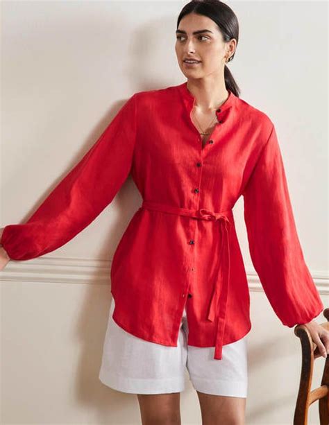 Rosie Linen Shirt - Cherry Red Boden UK