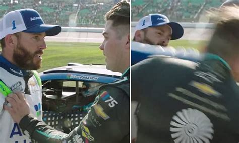 Ross chastain punch. NASCAR Cup Series leader Ross Chastain was involved in a physical altercation on pit road after Sunday's Kansas race with Noah Gragson after discussions over their on-track battle became heated ... 