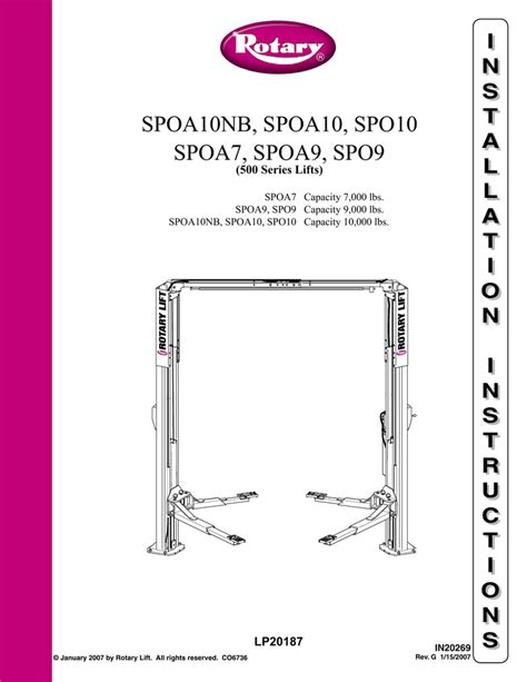 Rotary lift spoa10 installation manual a10i. - An insiders guide to workplace investigations.