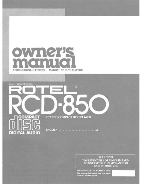 Rotel rcd 850 cd player owners manual. - Mémoires de la comtesse de boigne, née d'osmond.