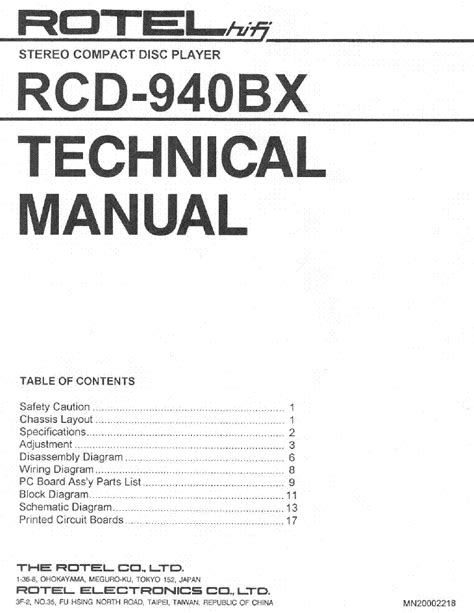 Rotel rcd 940 bx service technical manual. - A la recherche du temps perdu tome iv.