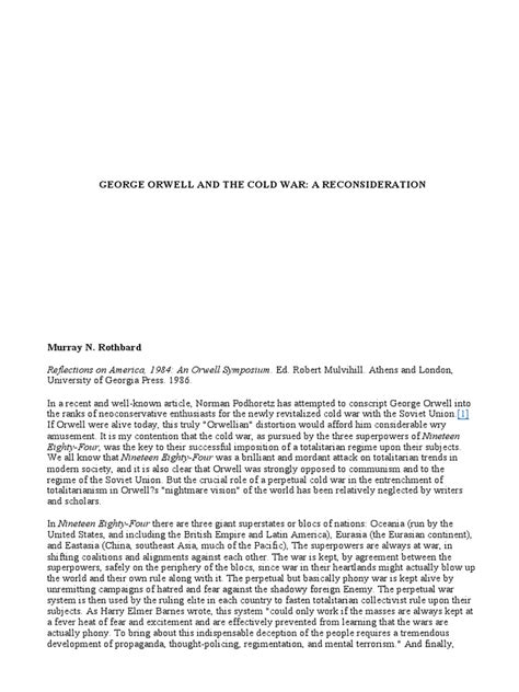 Rothbard George Orwell and the Cold War A Reconsideration