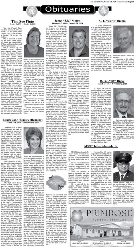 Rothbury obituaries. .  ...