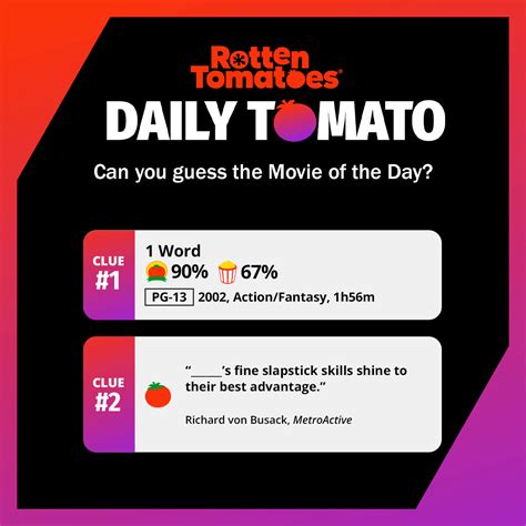 Rotten tomatoes movie trivia. Test your cinematic wits with a new game every day. 