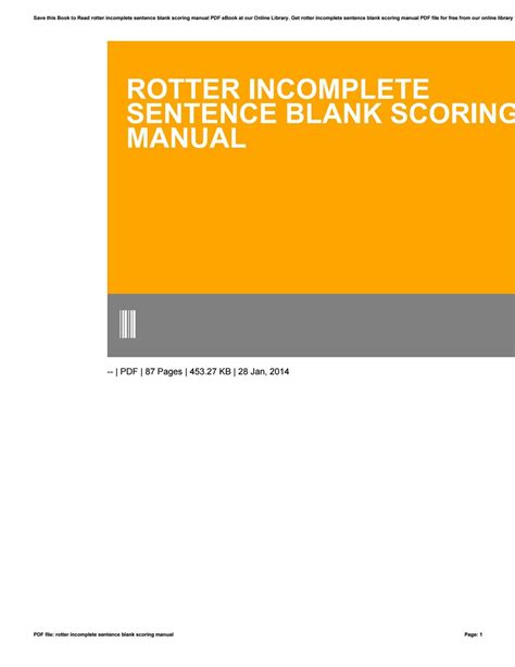 Rotter incomplete sentence blank scoring manual. - 2000 isuzu npr box truck repair manual.