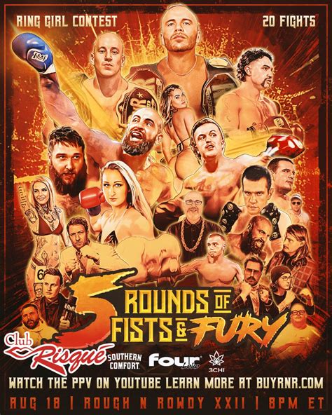Introducing And Handicapping The Rough N' Rowdy 19 Ring Girl Field. Tommy Smokes 12/02/2022 11:10 AM. 101. Rough N' Rowdy 19 comes to Providence THIS Friday night. We have 20 electric fights including a rematch between Pacman Jones and Lights Out Bobby Laing. Suzy Antonyan vs. Sarah Farrugia. And Grace O'Malley making her debut in the ring.. 