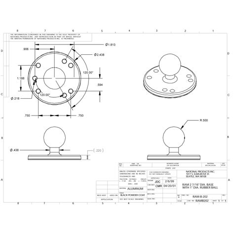 Round Base with AMPS Pattern & 1" Ball