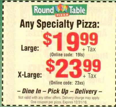 Round Table Pizza 2 Verified Promotional Codes & Deals