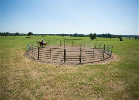 Round pen for sale. The Breaking round pen uses Red River's new PHT Panel is an extremely strong and stout panel. The PHT is our heavy panel, and can be used as a permanent round pen, roping arena, or working pens to last a lifetime. It is rigid, and can be used for rough stock or horse stalls. The PHT panel is 6' tall, 10' long, and weighs over 100 pounds. 