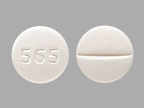 Round white pill 565. Enter the imprint code that appears on the pill. Example: L484; Select the the pill color (optional). Select the shape (optional). Alternatively, search by drug name or NDC code using the fields above. Tip: Search for the imprint first, then refine by color and/or shape if you have too many results. 