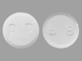 Round white pill with rp on one side and b8. Enter the imprint code that appears on the pill. Example: L484; Select the the pill color (optional). Select the shape (optional). Alternatively, search by drug name or NDC code using the fields above. Tip: Search for the imprint first, then refine by color and/or shape if you have too many results. 