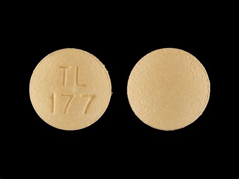 Round yellow pill tl 177. RUG10180: This medicine is a pink, round, scored, chewable tablet imprinted with "21 G". AMN04420: This medicine is a light yellow, oval, tablet imprinted with "AN 442". 00207991: This medicine is a white blue, oval, tablet imprinted with "L" and "34". 