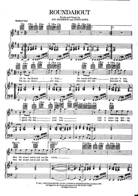 Roundabout Sheet Music Sheet