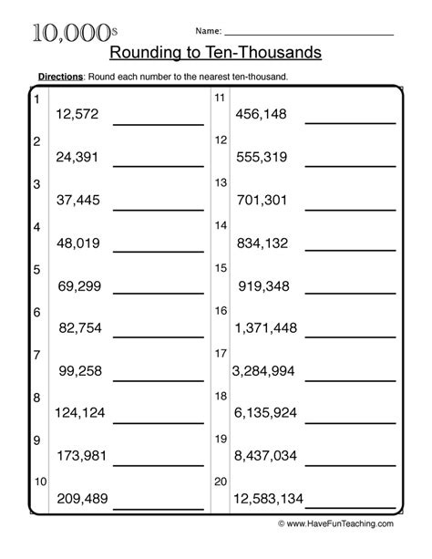 Rounding to the Nearest Ten Thousand Worksheet Have Fun Teaching