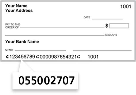 Routing 055002707. Where is the routing number on the check? And if you don't have a checkbook, where can you get the routing number? Ask HowStuffWorks. Advertisement Most customers pay by for goods and services by credit card, phone apps or via the computer,... 