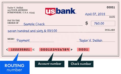 The routing number for U.S. Bank used in