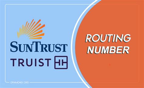 Current routing number: 061000104. Name. Suntrust. The name of the banking institution to which this number refers. Office Code. Main office code - O. Phone Number. (800) 221 9792. Bank Address.. 