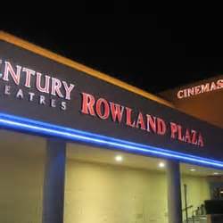 What's playing and when? View showtimes for movies playing at Century Rowland Plaza in Novato, California with links to movie information (plot summary, reviews, actors, actresses, etc.) and more information about the theater. The Century Rowland Plaza is located near Novato, San Rafael, Nicasio, Woodacre, Fairfax, San …