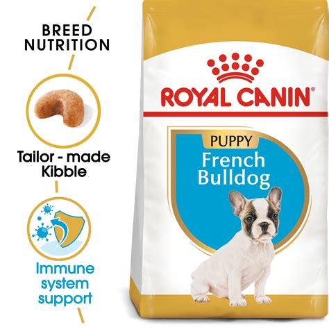 Royal canin french bulldog puppy. Royal Canin French Bulldog Puppy er et tørfoder, som er tilpasset denne races specielle ernæringsmæssige behov frem til de er 12 måneder gamle. En patenteret blanding af antioxidanter med E-vitamin kan understøtte kroppens eget immunforsvar. Præbiotika og letfordøjelige kvalitetsproteiner kan fremme hvalpens fordøjelsessikkerhed, og kan … 