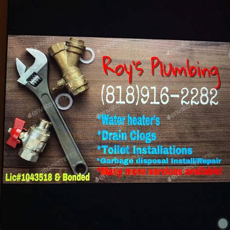 Roys plumbing. Get more information for Roy's Plumbing in Mather, CA. See reviews, map, get the address, and find directions. Search MapQuest. Hotels. Food. Shopping. Coffee. Grocery. Gas. Roy's Plumbing. Open until 5:00 PM. 30 reviews (916) 689-3866. More. Directions Advertisement. 4397 Monhegan Way 