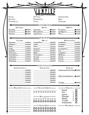 Rpg Character Sheet Vampire