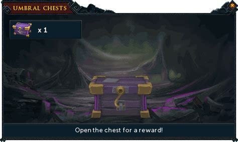 Rs3 umbral chest. Forinthry Umbral Robes. Forinthry Umbral Robes may be currently unobtainable but can still be activated if owned. This override has never been re-released. Currently available for . in PvP -enabled areas. Forinthry Umbral Robes is a cosmetic override set that can be unlocked through Prime Gaming between 18 July and 15 August 2023 . 