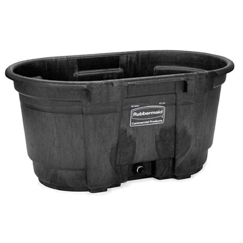 Rubbermaid 100 Gallon Poly-Tuf Stock Tank FP100. Rating: ( 1 Review) $119.99. SKU 52230051 - This 100 gallon poly water tank can be used as a watering tank to keep your animals watered or can be used as a beverage tank for your get-togethers. It is durable with reinforced top rim & bottom withstands the rough use of all animals & corrosive .... 