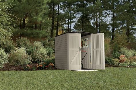 User Manual Warranty Document. Designed to easily fit ladders, trimmers, and other tall outdoor equipment, the durable Rubbermaid® Vertical Shed provides a vertical storage solution for your outdoor space. With double-walled construction and 52 cubic feet of storage space, this rugged shed protects your outdoor gear from the elements.. 