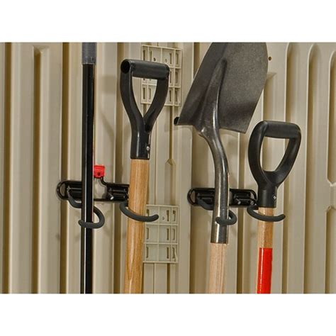 About This Product. Rubbermaid 7 x 7-Foot shed is great for storing riding lawnmowers, tools, patio accessories and so much more. Its fashionable style mixes well with your outside space and the durable, double-wall surface construction offers safety and security for your outdoor items.This versatile shed comes with a utility and handle hook so you can stow …. 
