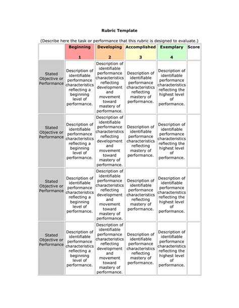 Rubric Template in Word and Pdf formats