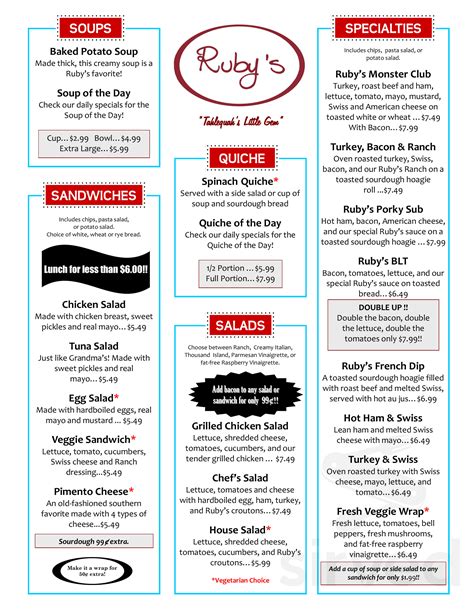 Ruby S Menu With Prices