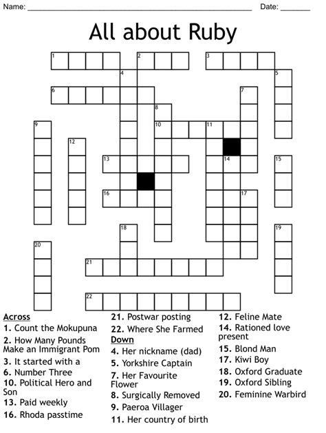 We have the answer for Like the name Ruby for a jeweler crossword clue if you need some assistance in solving the puzzle you’re working on. The combination of mental stimulation, sense of accomplishment, learning, relaxation, and social aspect can make crossword puzzles a fun and rewarding activity for many people.. Now, let's get …